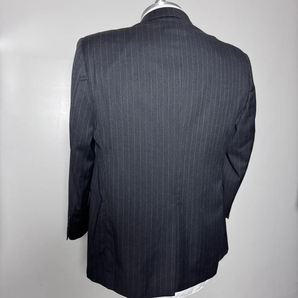Hart Schaffner Marx‎ Suit Mens 46R 37x27 Charcoal Gray Pinstripe Wool 2-Piece